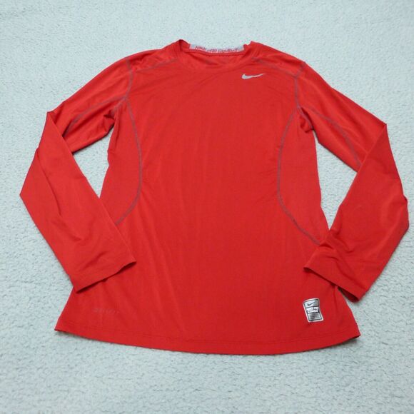 Nike Pro Combat Shirt Mens Small Fitted Compression Red Workout Gym Long Sleeve - Picture 1 of 12